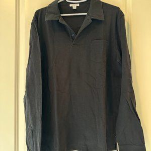 Sunspel Riviera Polo Long Sleeved Black Medium M